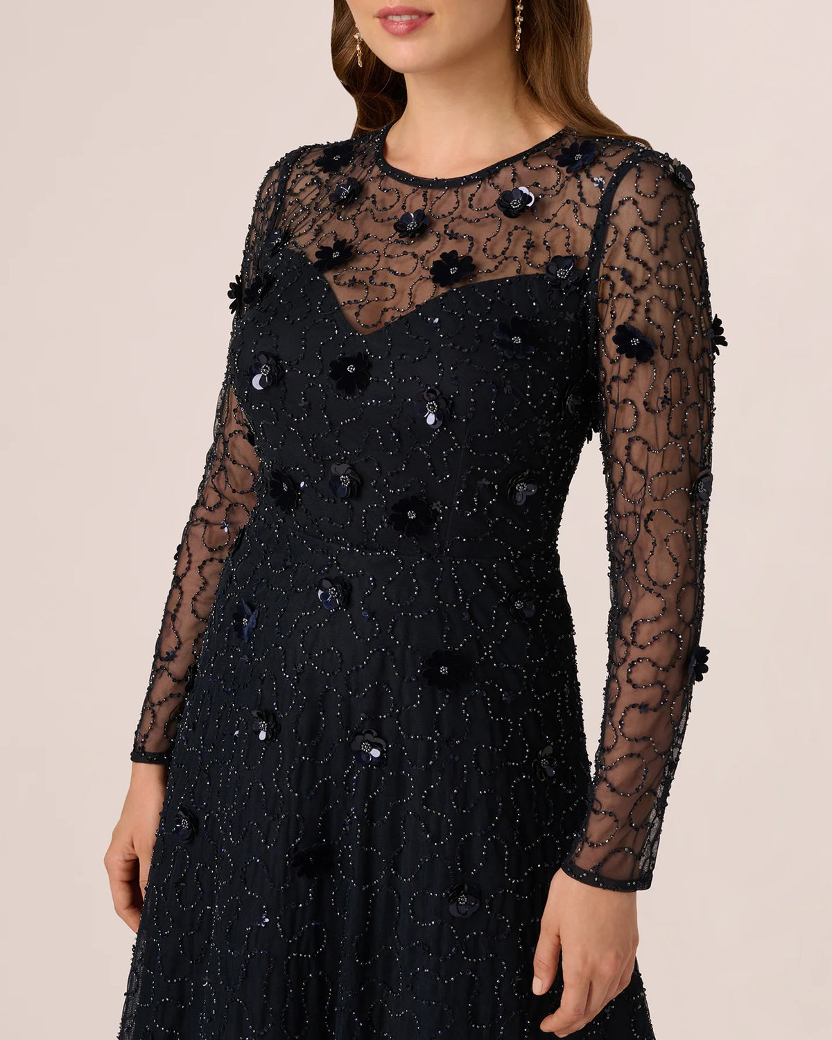 long-sleeve a-line midi mother of the bride dress - image 4