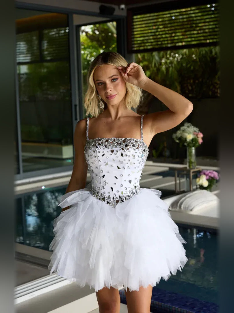 Hot Pink mini homecoming dress, alternate view showing the overall dress design