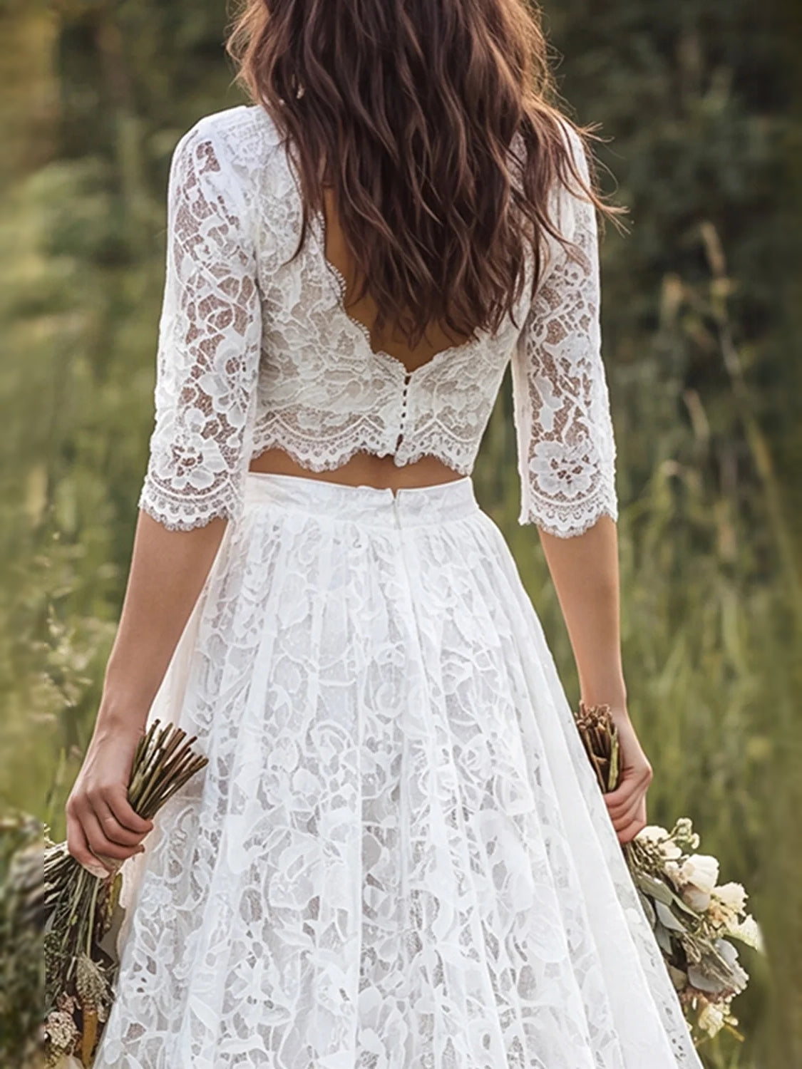 Ivory maxi wedding dress, alternate view showing the overall dress design