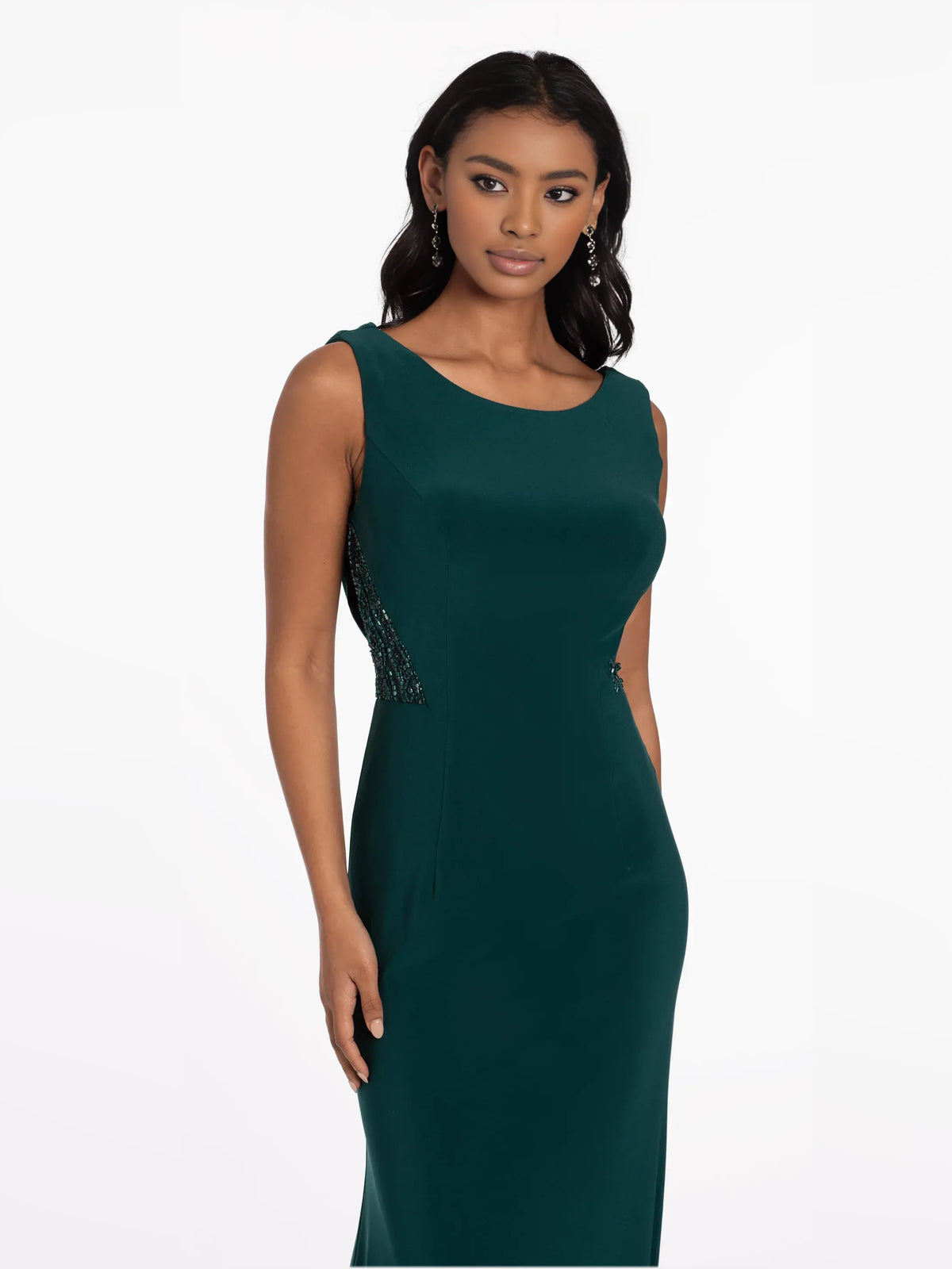 Dark Green floor-length mother of the bride dress, alternate view showing the overall dress design