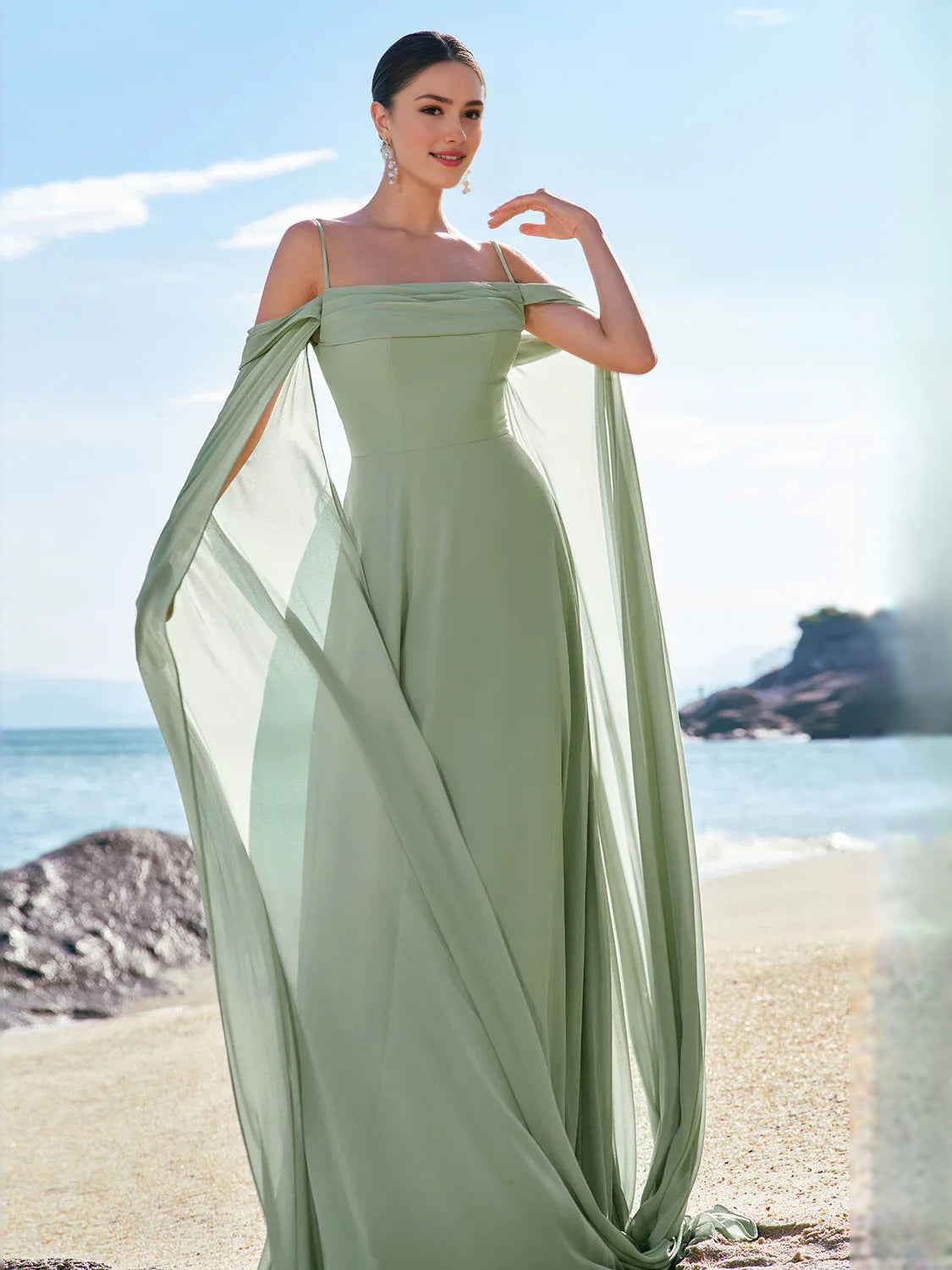 Dusty Sage floor-length bridesmaid dress, alternate view showing the overall dress design