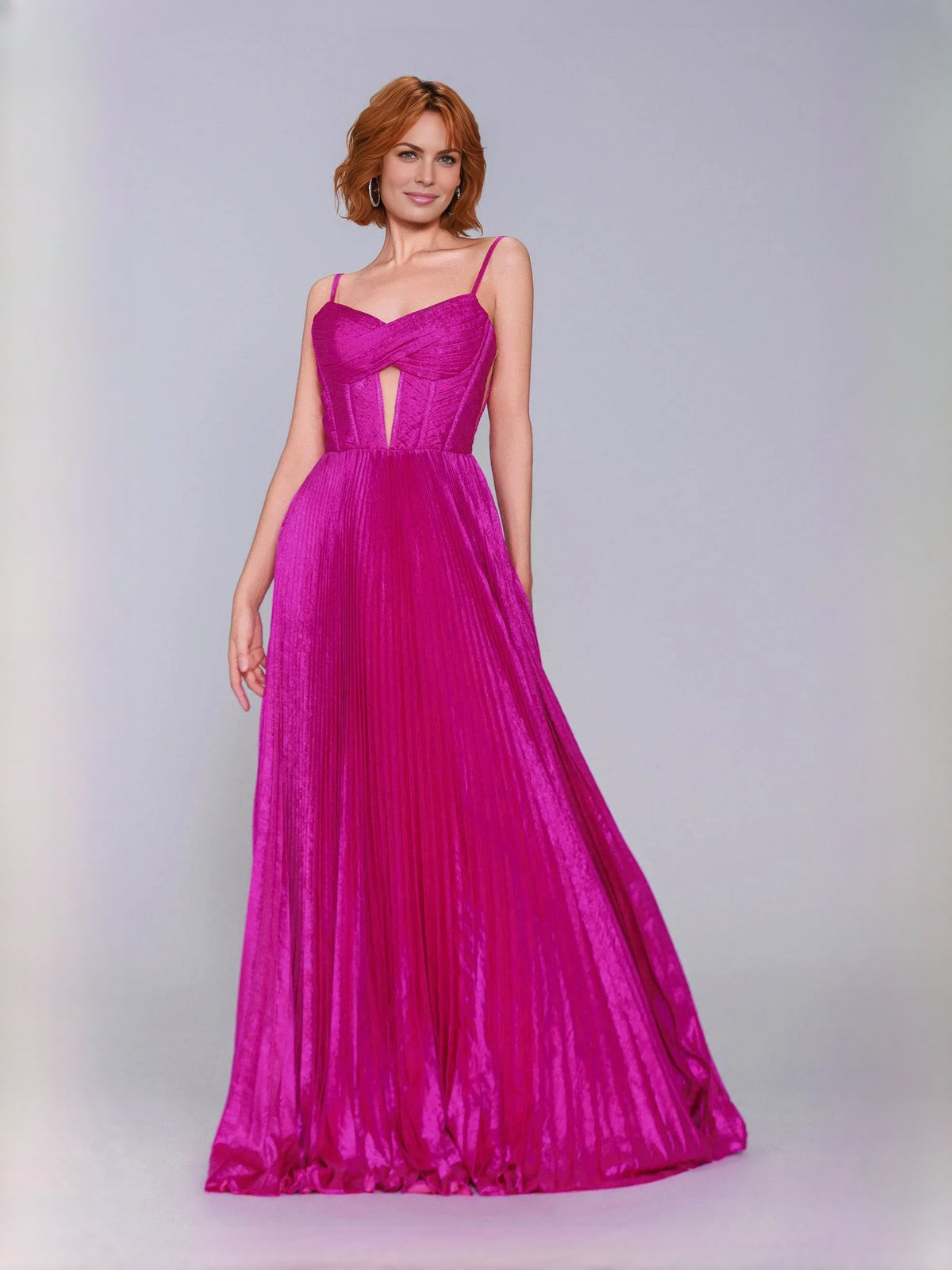Fuchsia floor-length prom dress, alternate view showing the overall dress design