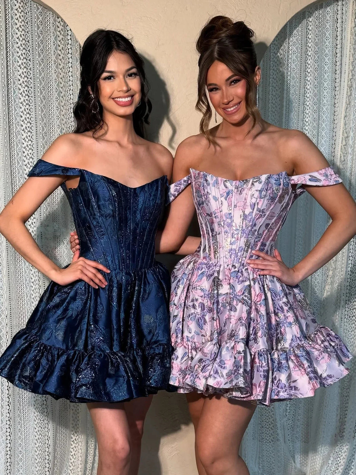 Navy Blue mini homecoming dress, alternate view showing the overall dress design
