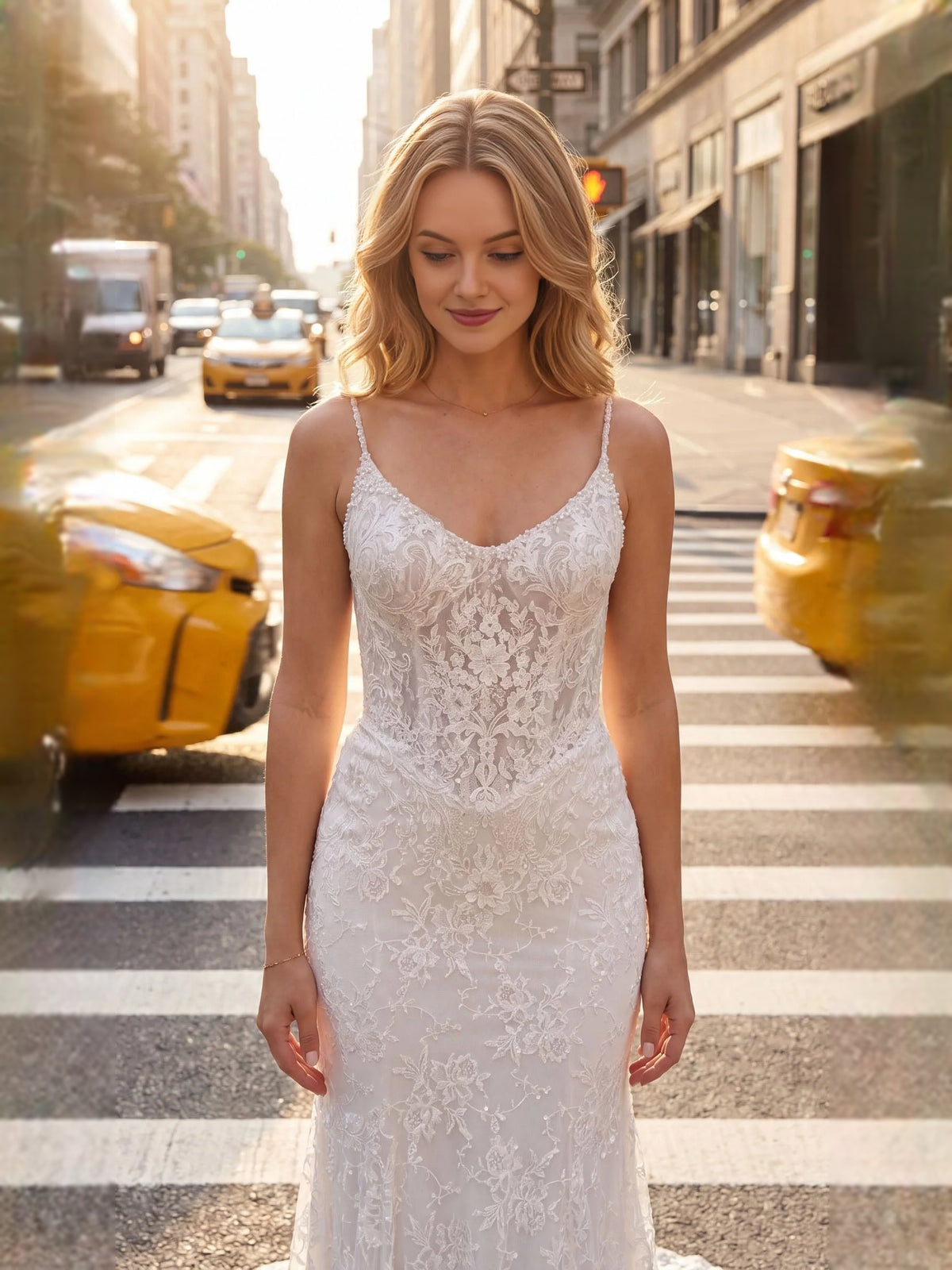 Ivory floor-length wedding dress, alternate view showing the overall dress design