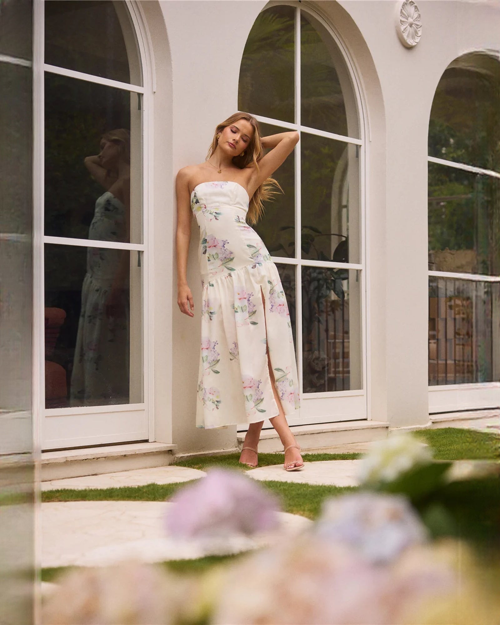 strapless chiffon a-line maxi bridesmaid dress - image 4