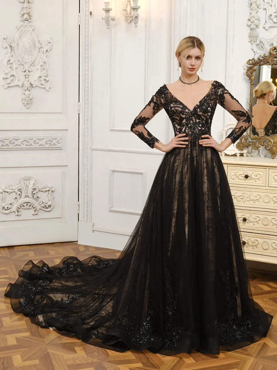 Black floor-length wedding dress, alternate view showing the overall dress design