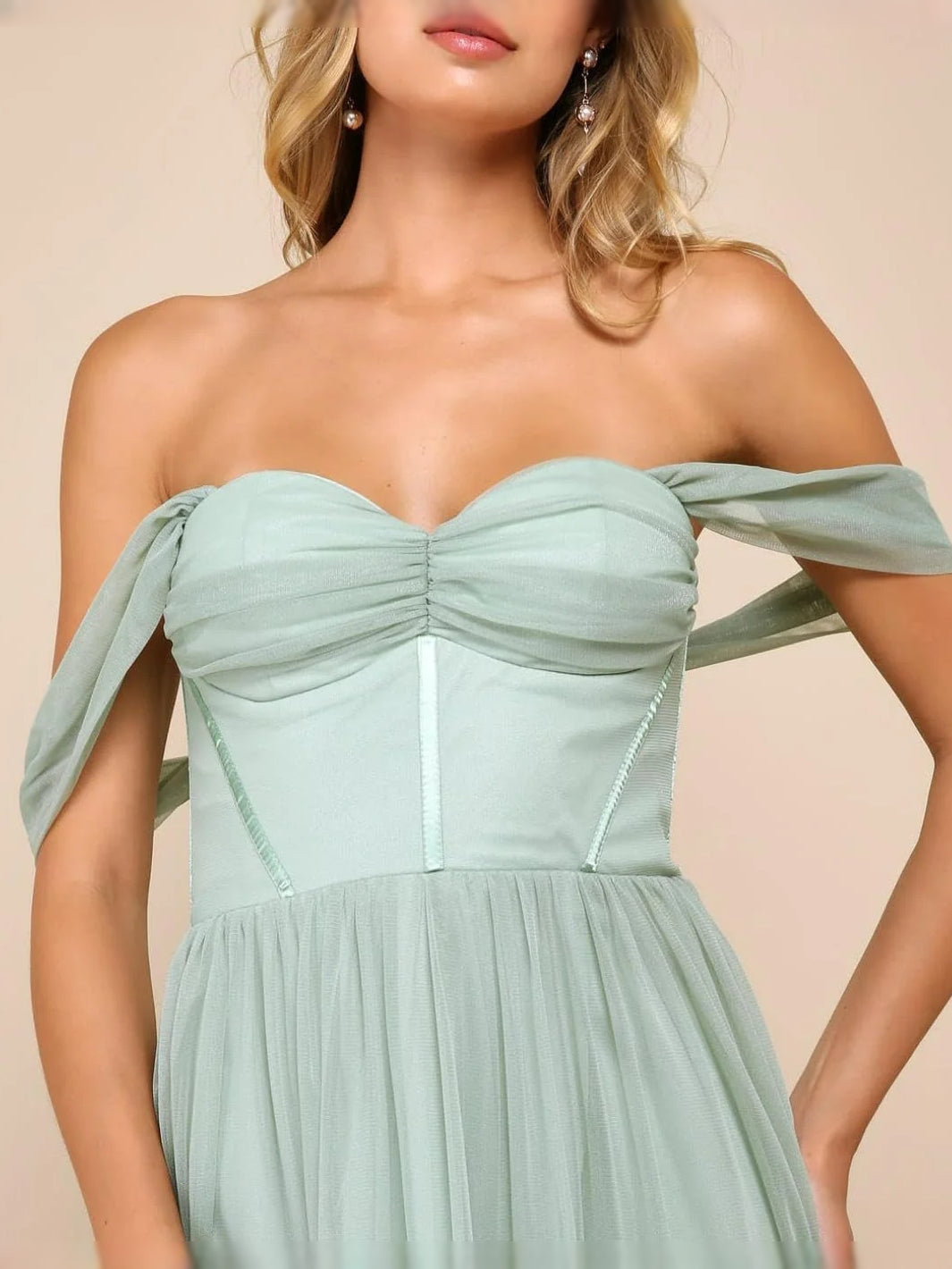 Mint Green floor-length bridesmaid dress, alternate view showing the overall dress design