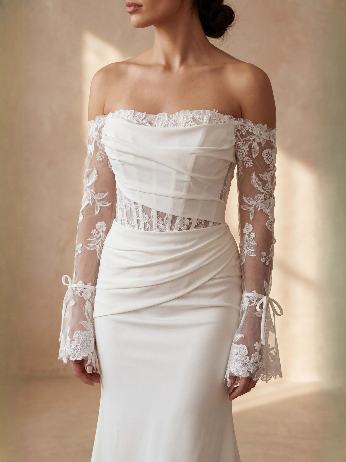 Ivory floor-length wedding dress, alternate view showing the overall dress design