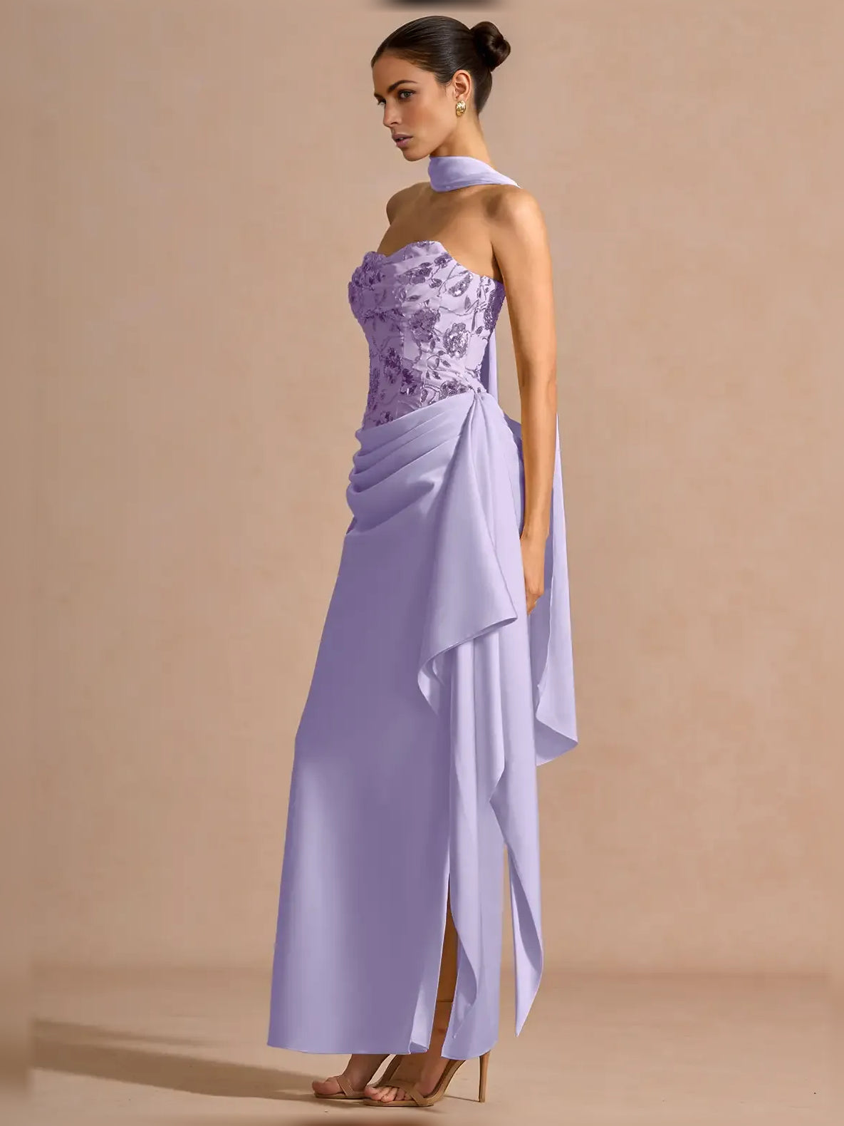 Lilac mermaid floor-length formal dress with draping, alternate view
