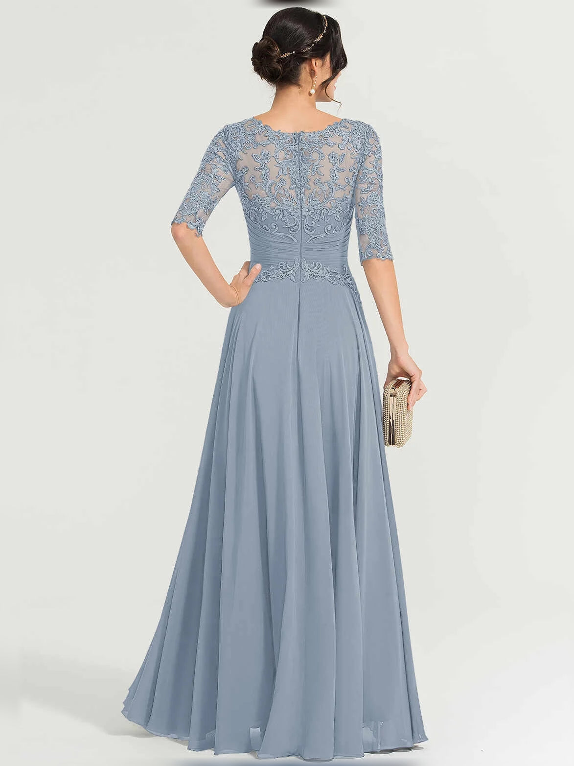 Dark Navy maxi mother of the bride dress, alternate view showing the overall dress design