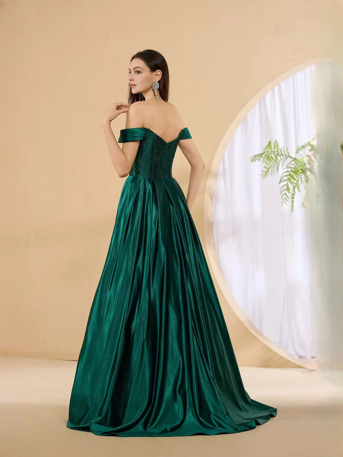 Cobalt Blue a-line floor-length formal dress with corset-style bodice, alternate view