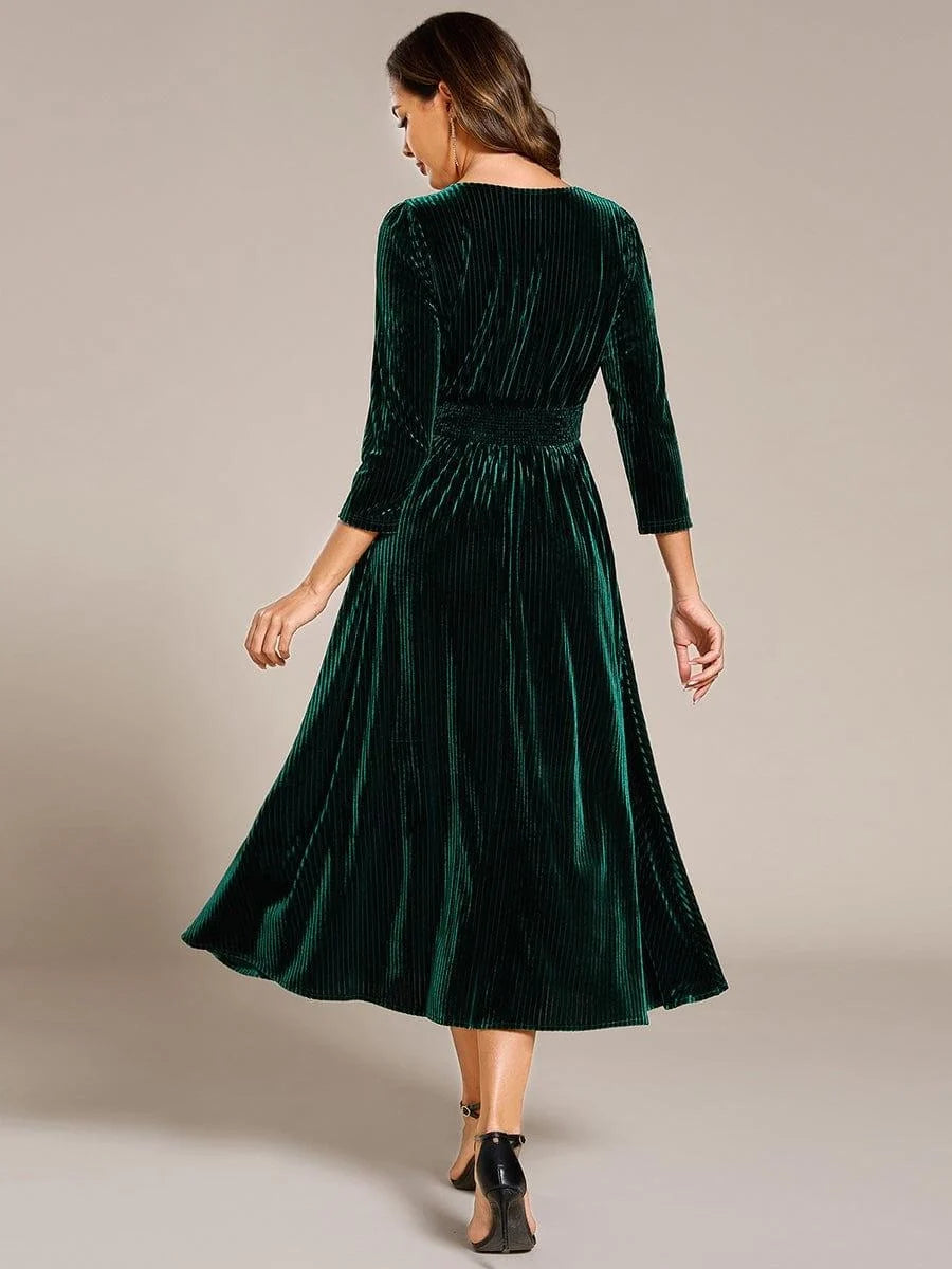 Black midi mother of the bride dress, alternate view showing the overall dress design