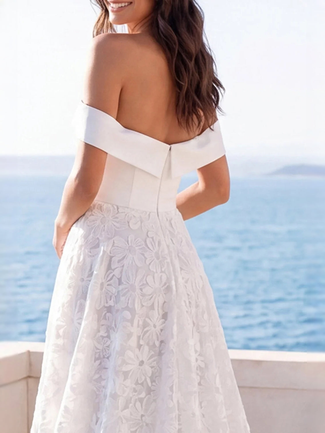 Ivory floor-length wedding dress, alternate view showing the overall dress design