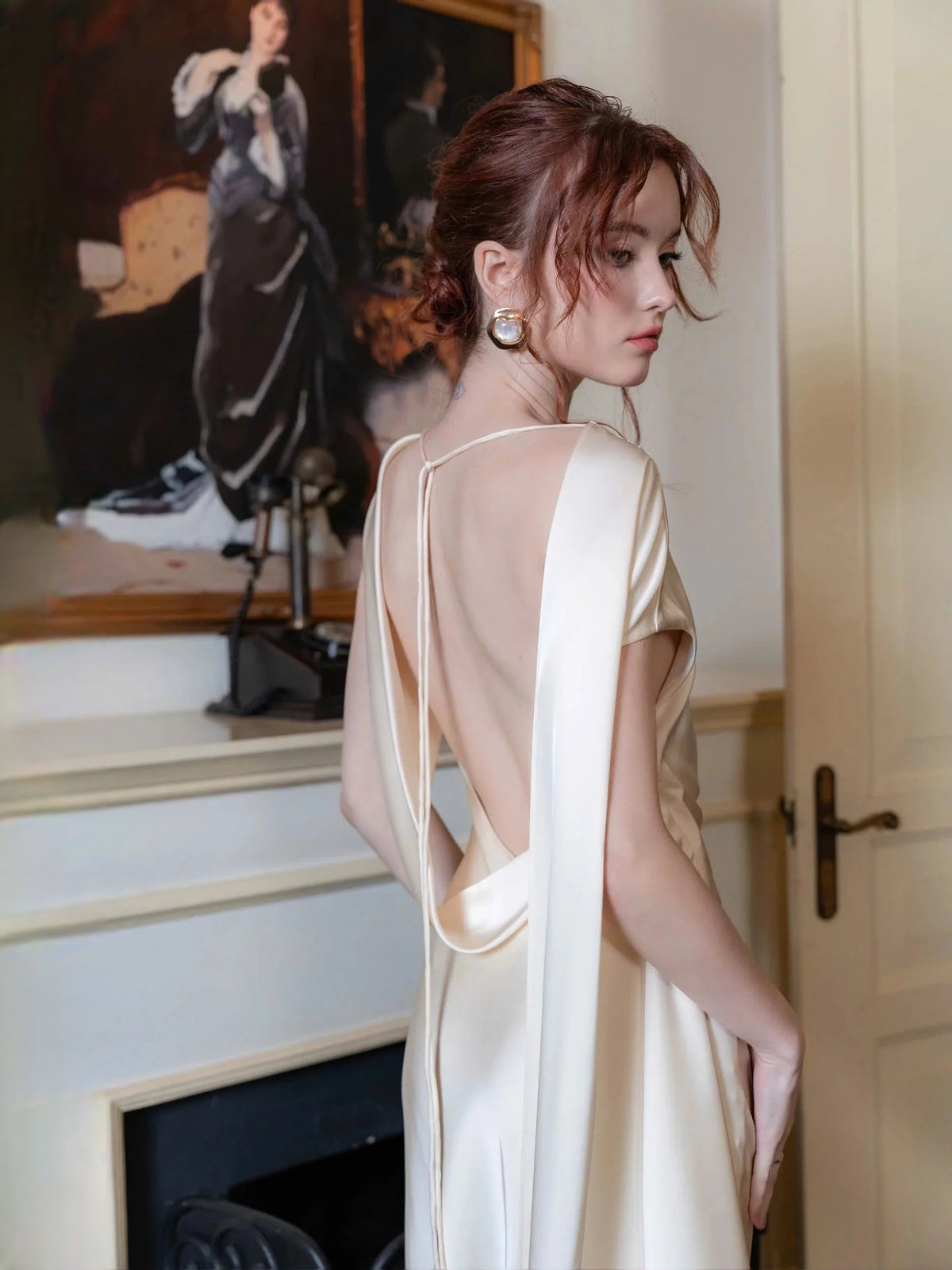 Ivory midi wedding dress, alternate view showing the overall dress design