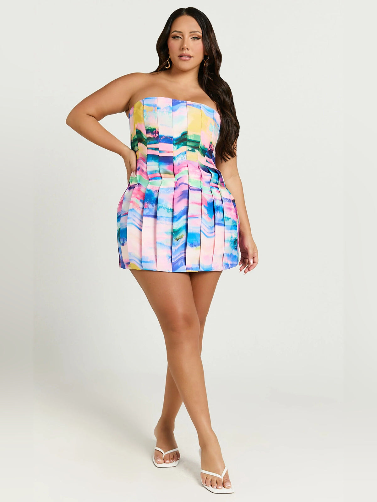 Print mini homecoming dress, alternate view showing the overall dress design
