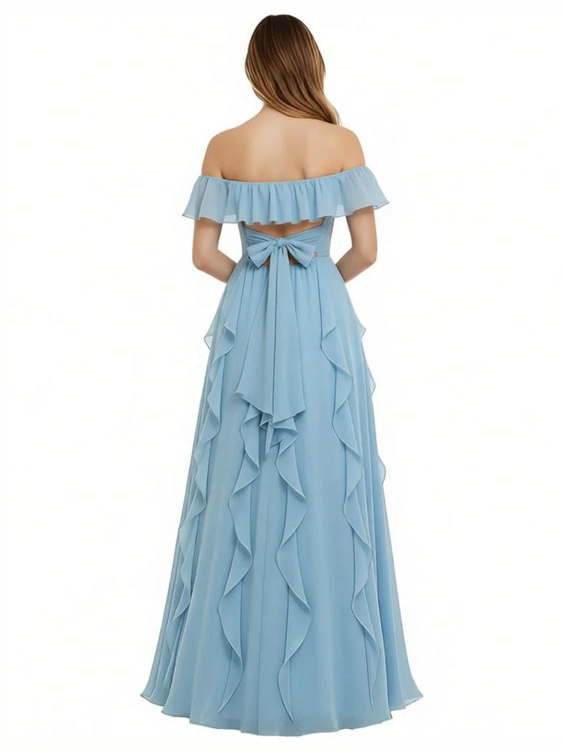 Beige maxi bridesmaid dress, alternate view showing the overall dress design
