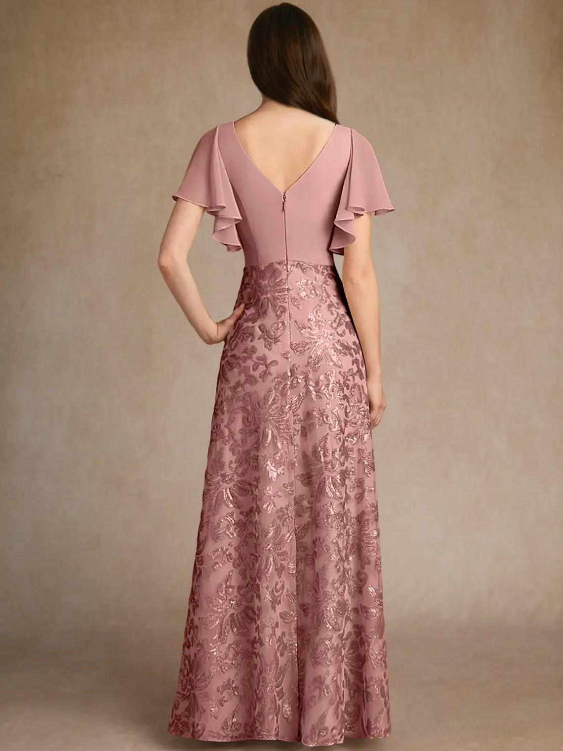 Dusty Rose maxi mother of the bride dress, alternate view showing the overall dress design