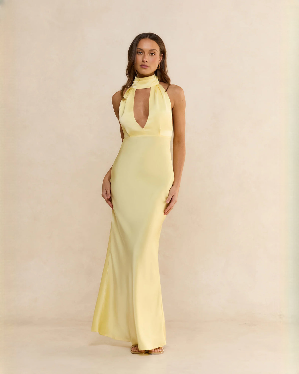 halter neck satin a-line maxi bridesmaid dress - image 4