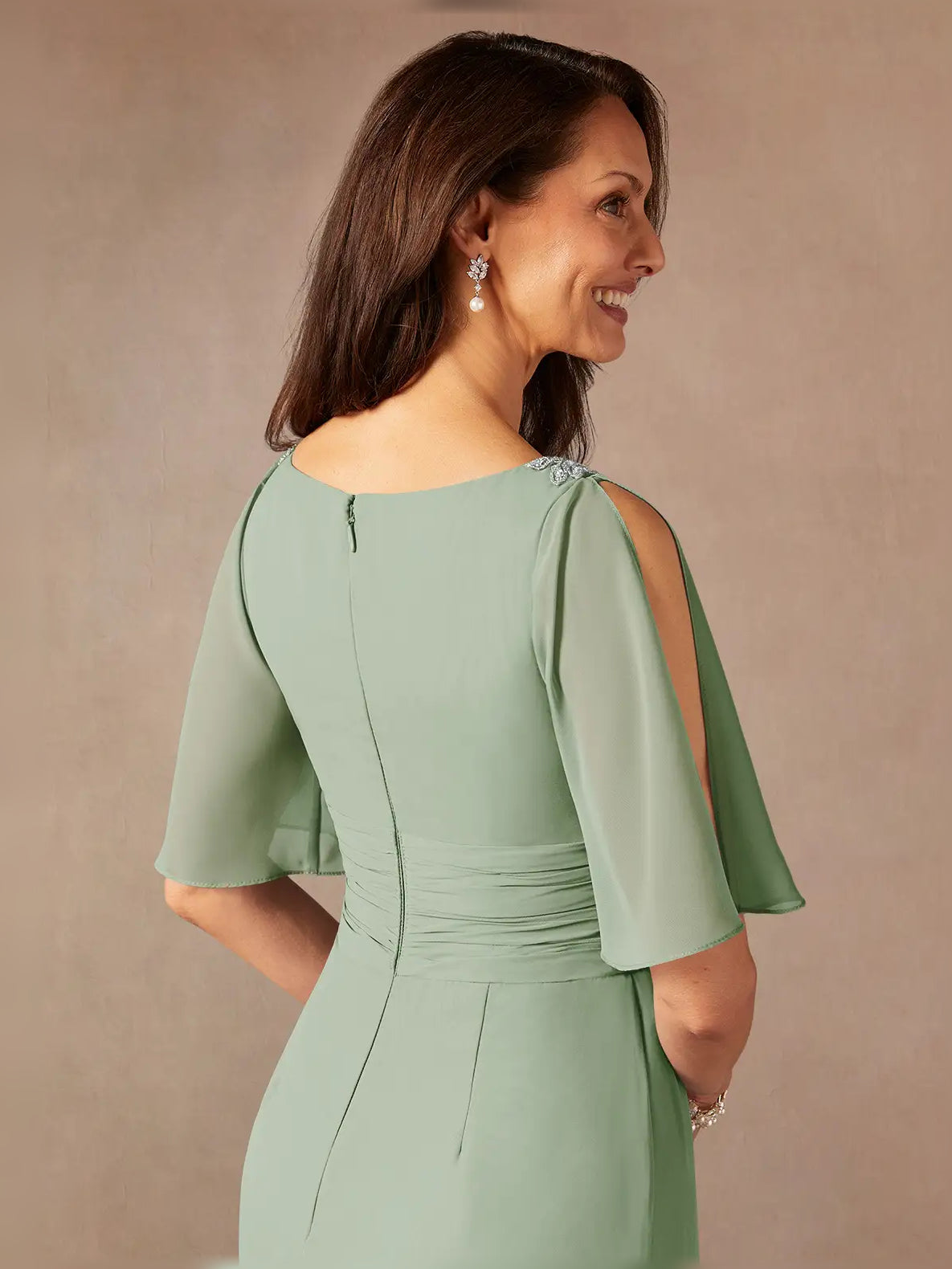 Dusty Sage midi mother of the bride dress, alternate view showing the overall dress design
