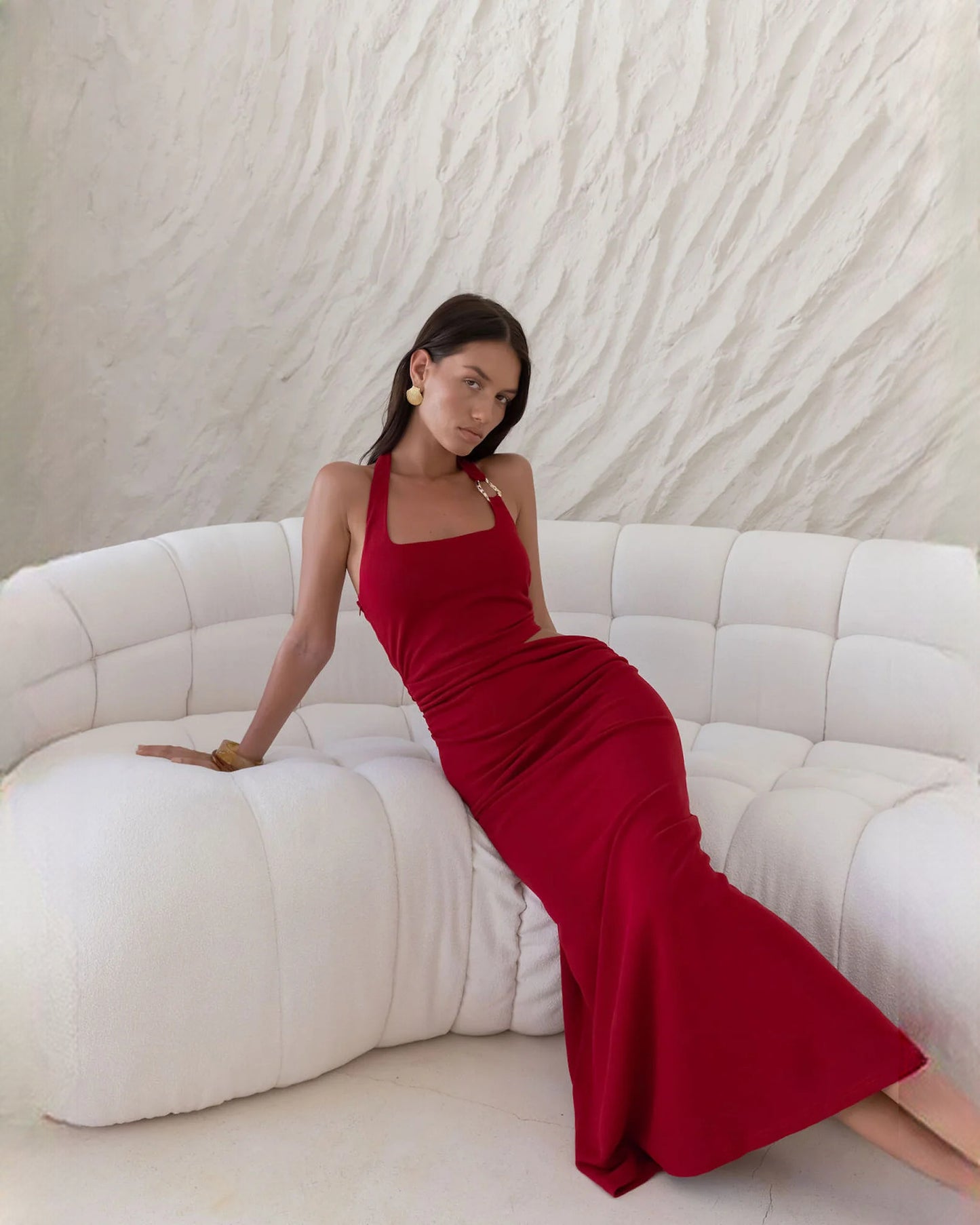 sleeveless satin a-line maxi bridesmaid dress - image 4