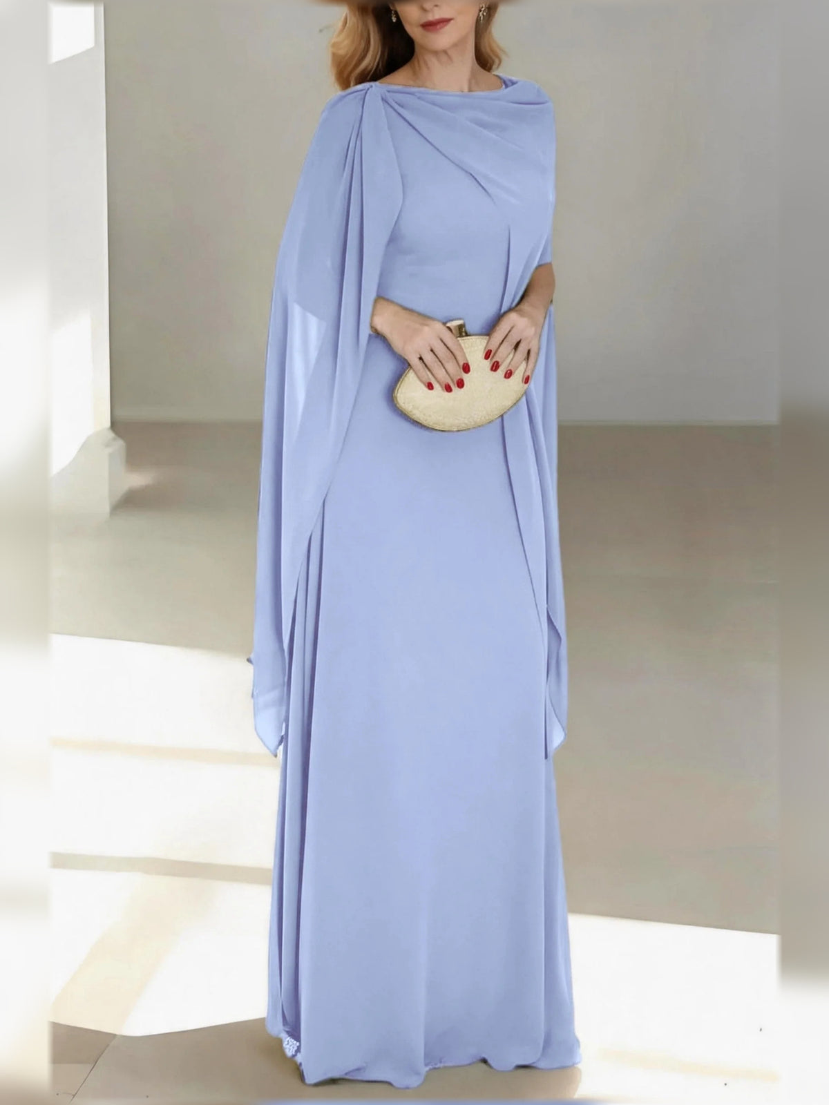 Dusty Blue floor-length mother of the bride dress, alternate view showing the overall dress design