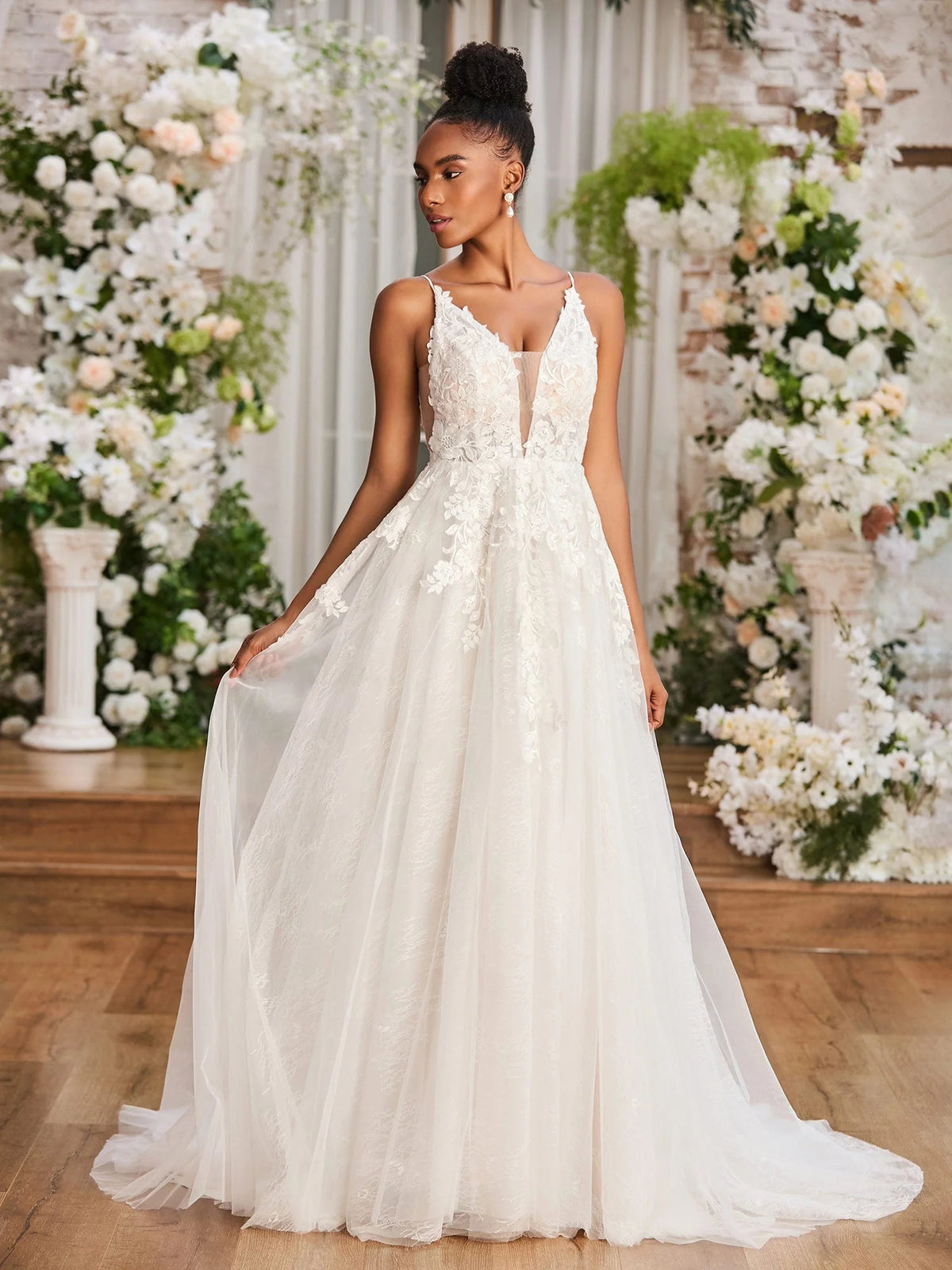 Ivory floor-length wedding dress, alternate view showing the overall dress design