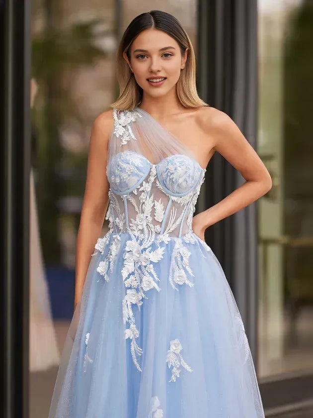 Sky Blue floor-length prom dress, alternate view showing the overall dress design