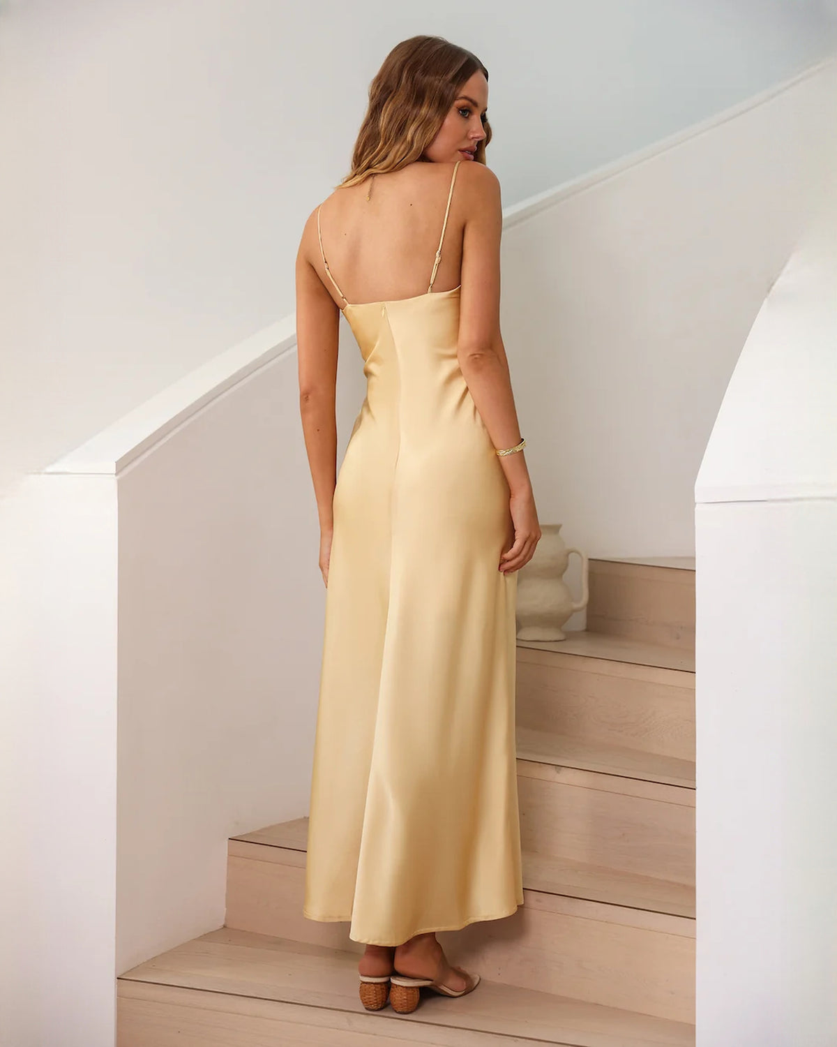sleeveless satin a-line maxi bridesmaid dress - image 4