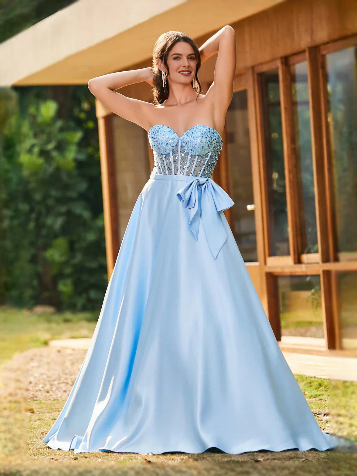 Light Blue floor-length prom dress, alternate view showing the overall dress design