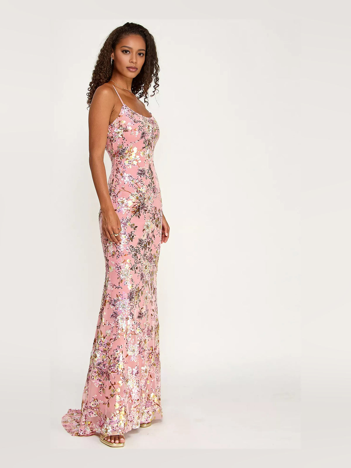 As Picture mermaid floor-length formal dress with sequins, alternate view showing the waist