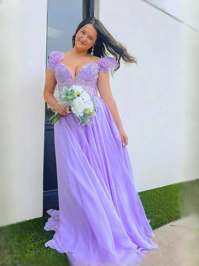 Lavender maxi prom dress, back view showing the rear of the dress in an additional pose