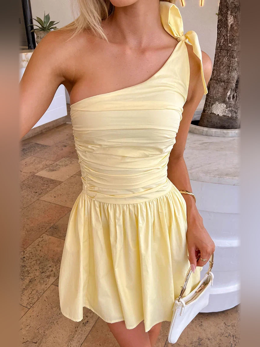 Canary mini homecoming dress, alternate view showing the overall dress design