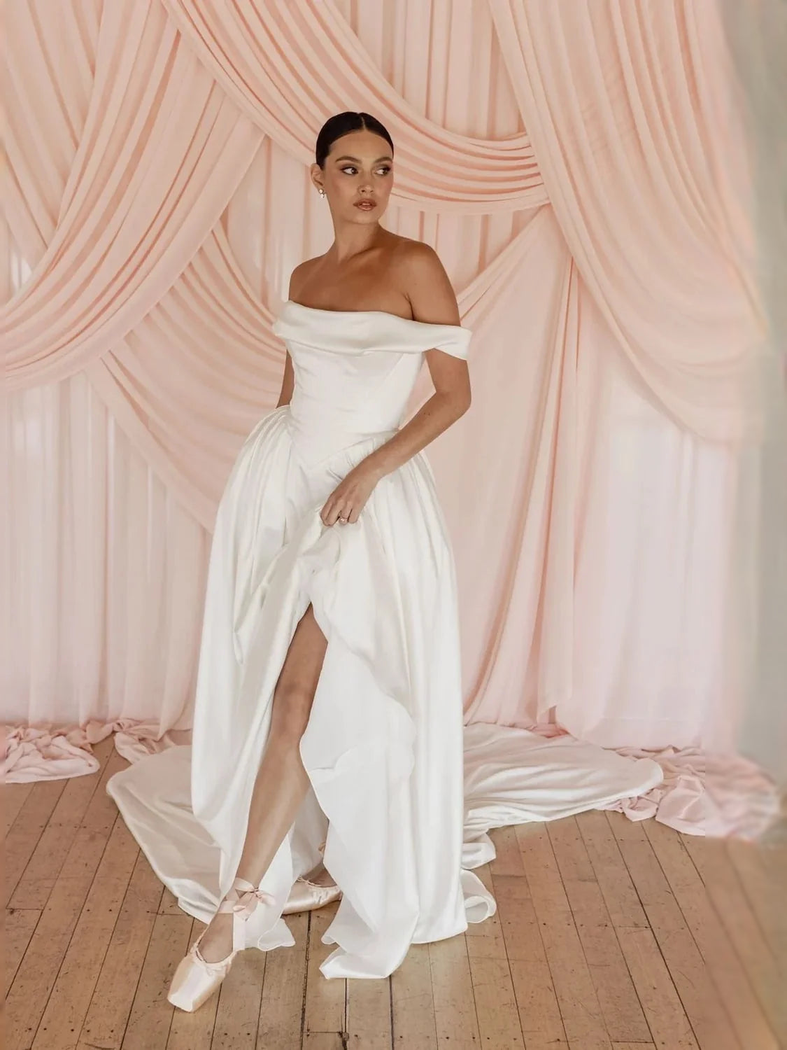 Ivory floor-length wedding dress, alternate view showing the overall dress design