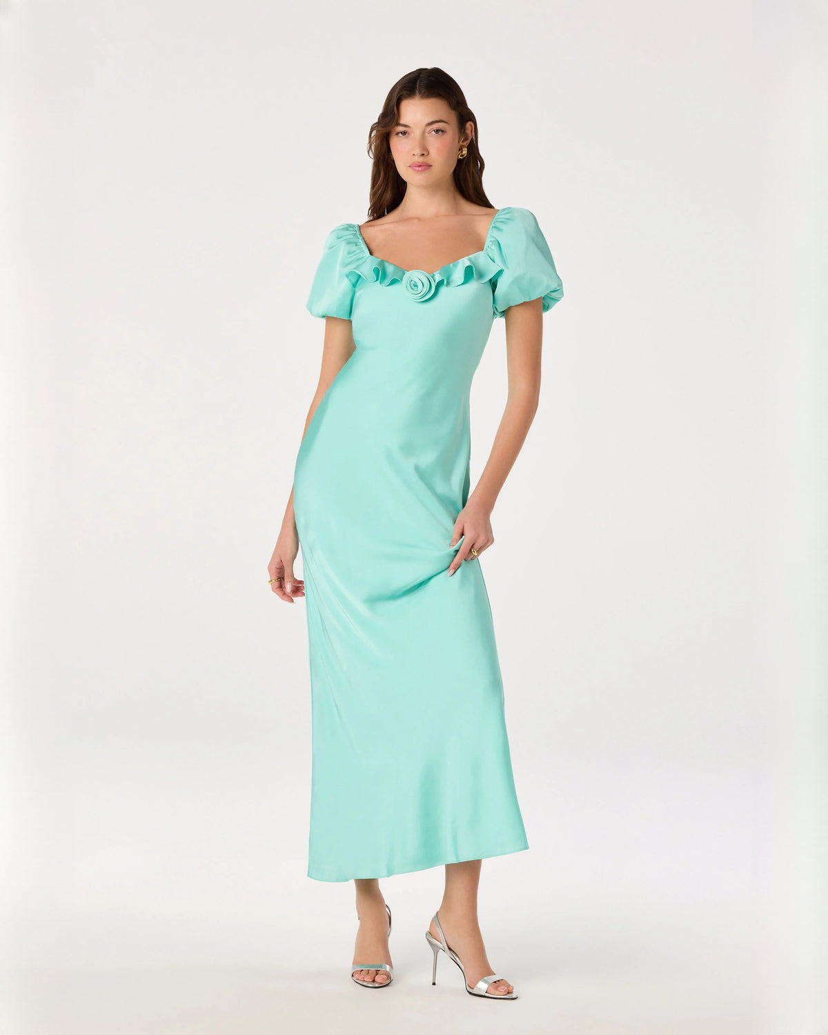 sleeveless satin a-line maxi bridesmaid dress - image 4