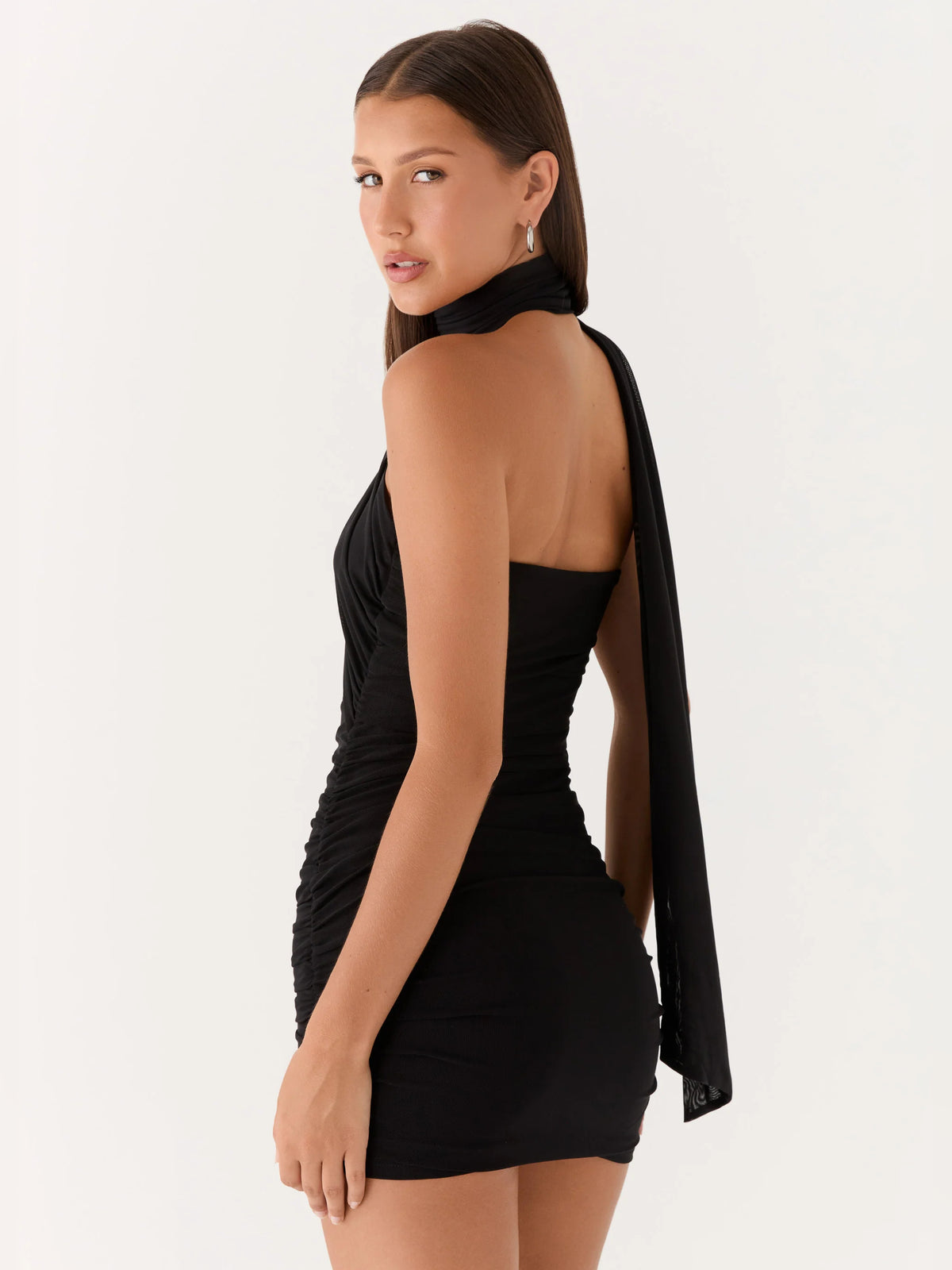 Black mini homecoming dress, alternate view showing the overall dress design