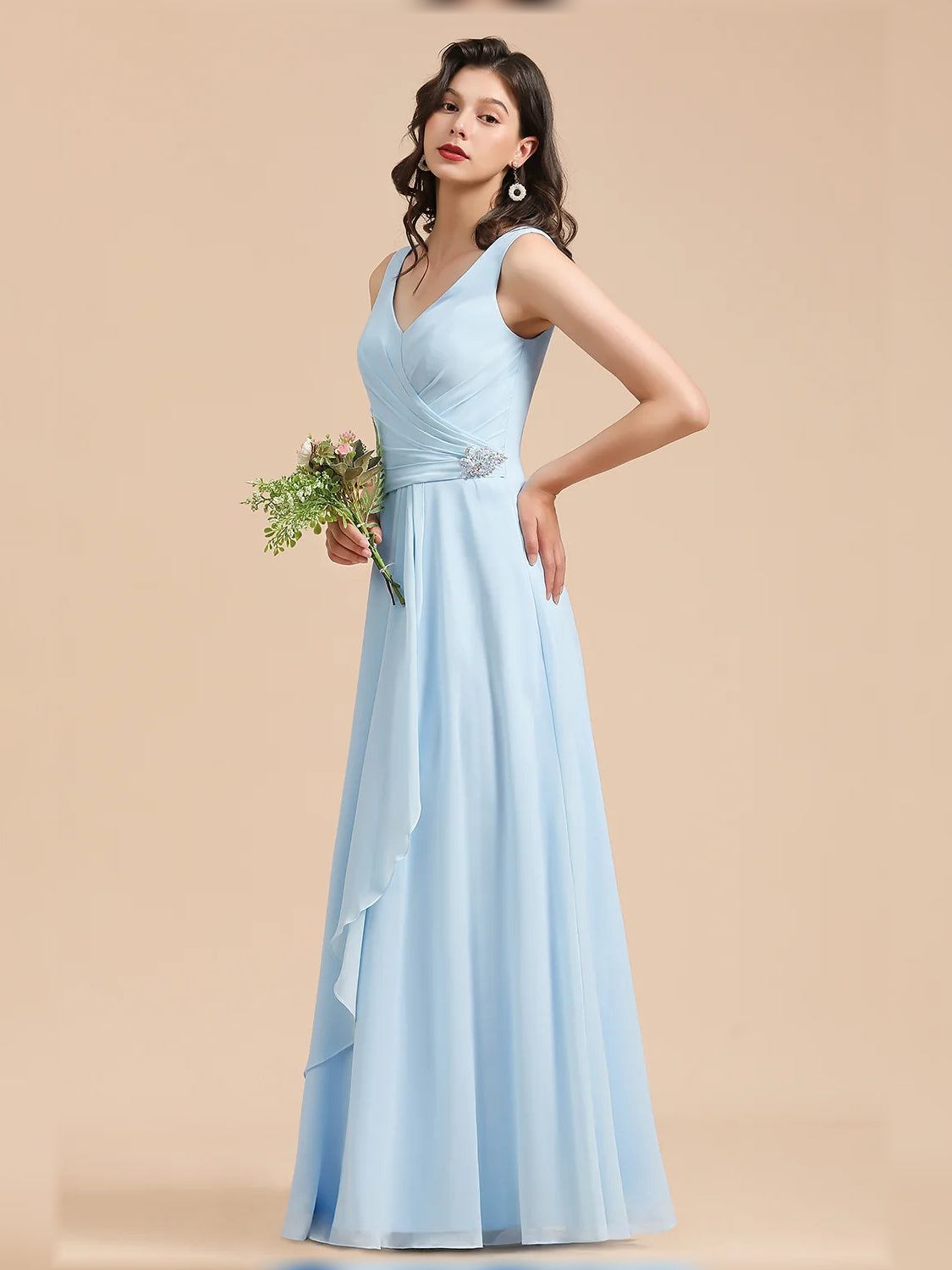 Sky Blue floor-length bridesmaid dress, alternate view showing the overall dress design