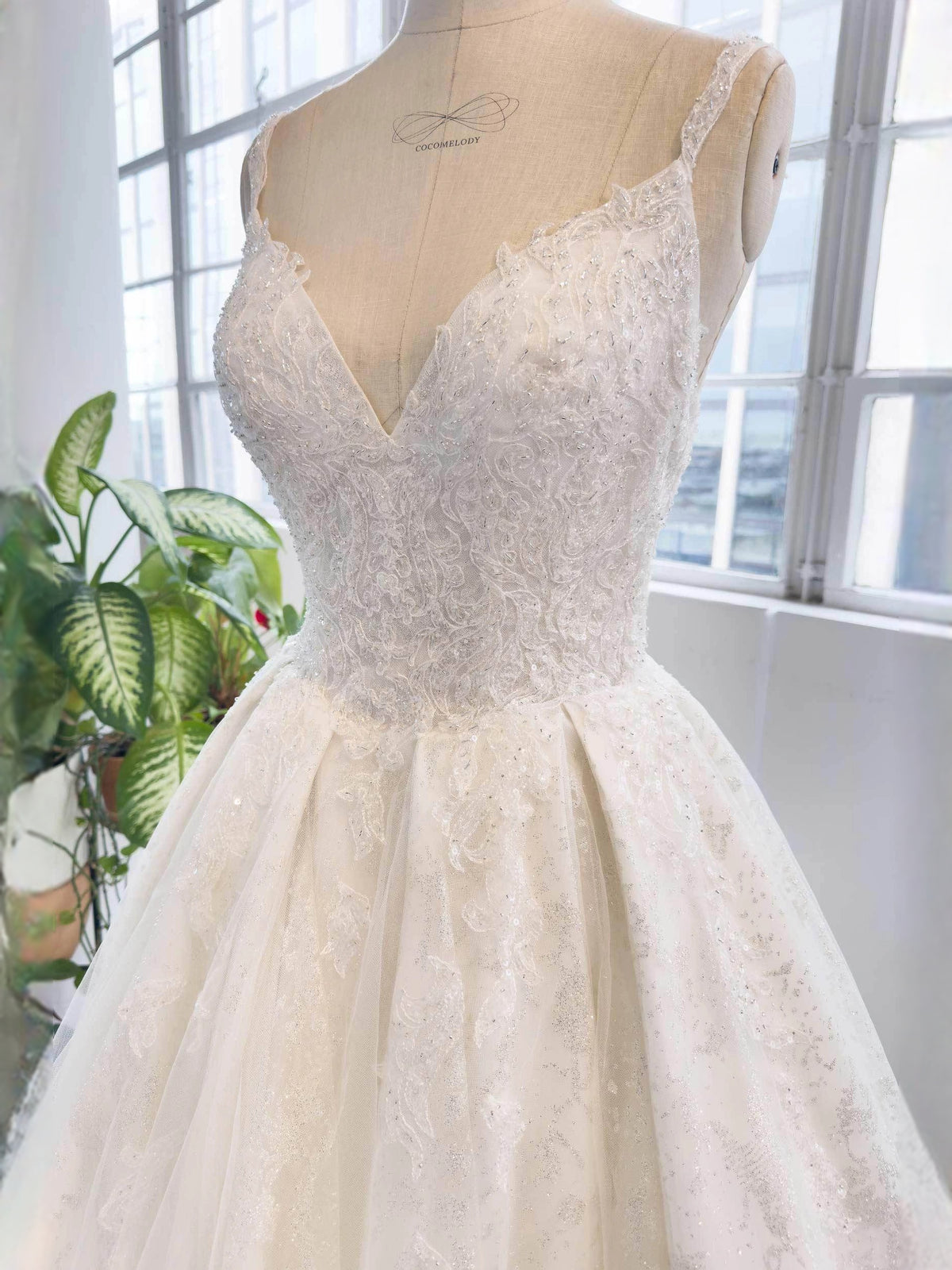 Ivory floor-length wedding dress, alternate view showing the overall dress design