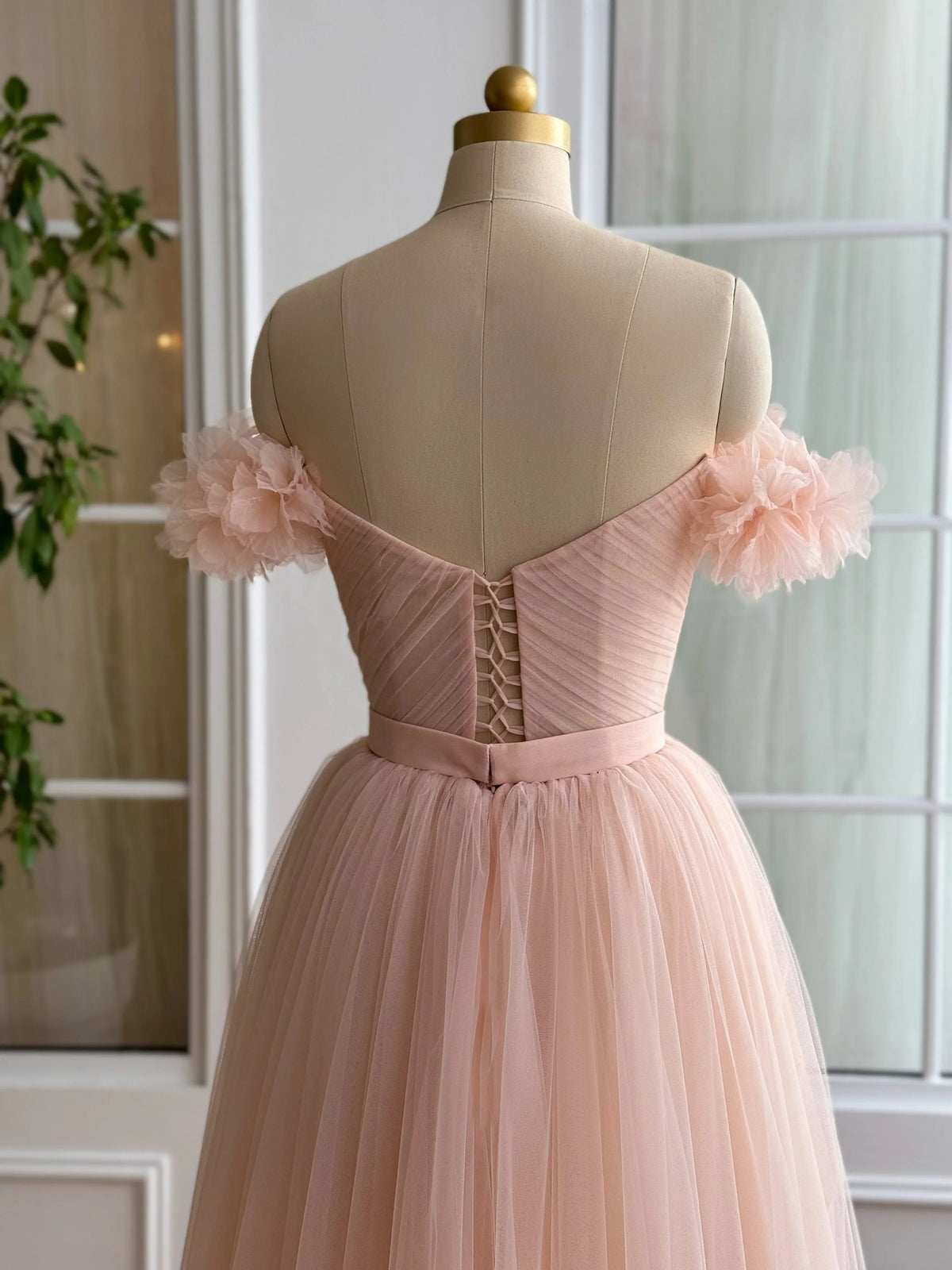 Peach midi prom dress, alternate view showing the overall dress design