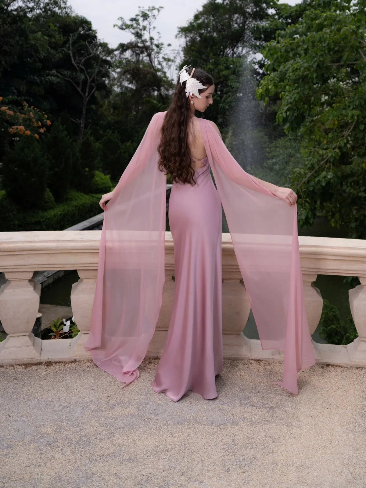 Ivory floor-length wedding dress, alternate view showing the overall dress design