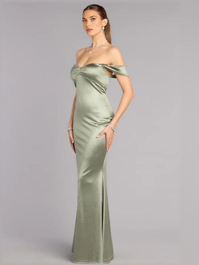 Sage Green mermaid floor-length formal dress with skirt slit, alternate view showing the waist
