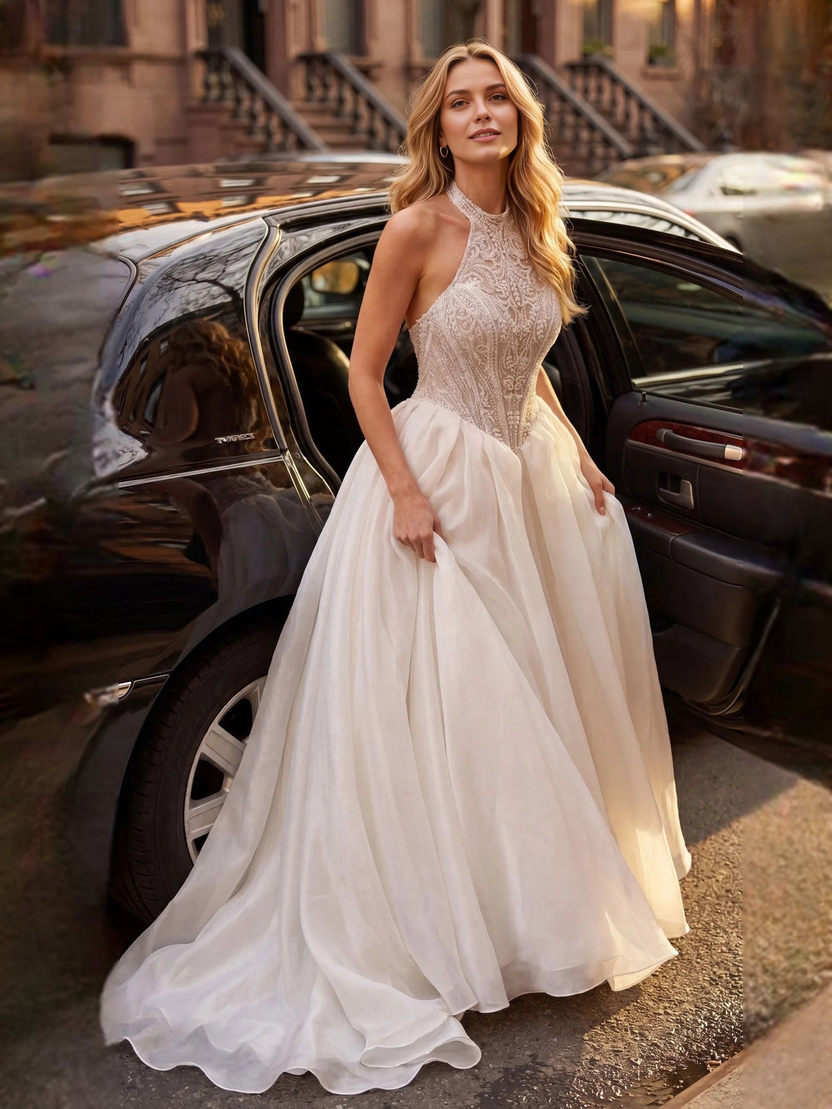 Ivory floor-length wedding dress, alternate view showing the overall dress design