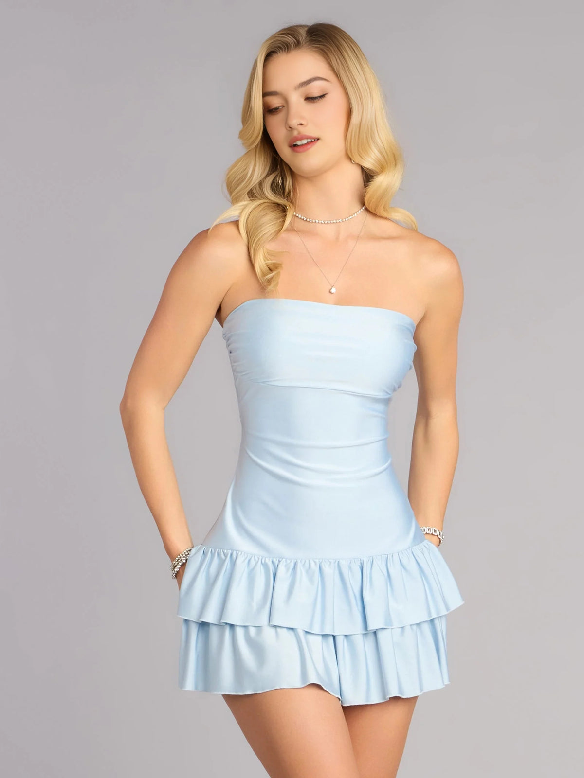 Brown mini homecoming dress, alternate view showing the overall dress design