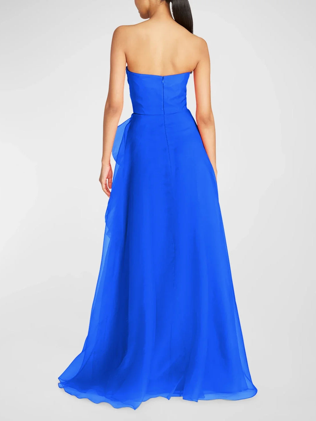 Fuchsia a-line floor-length formal dress with draping, alternate view showing the waist