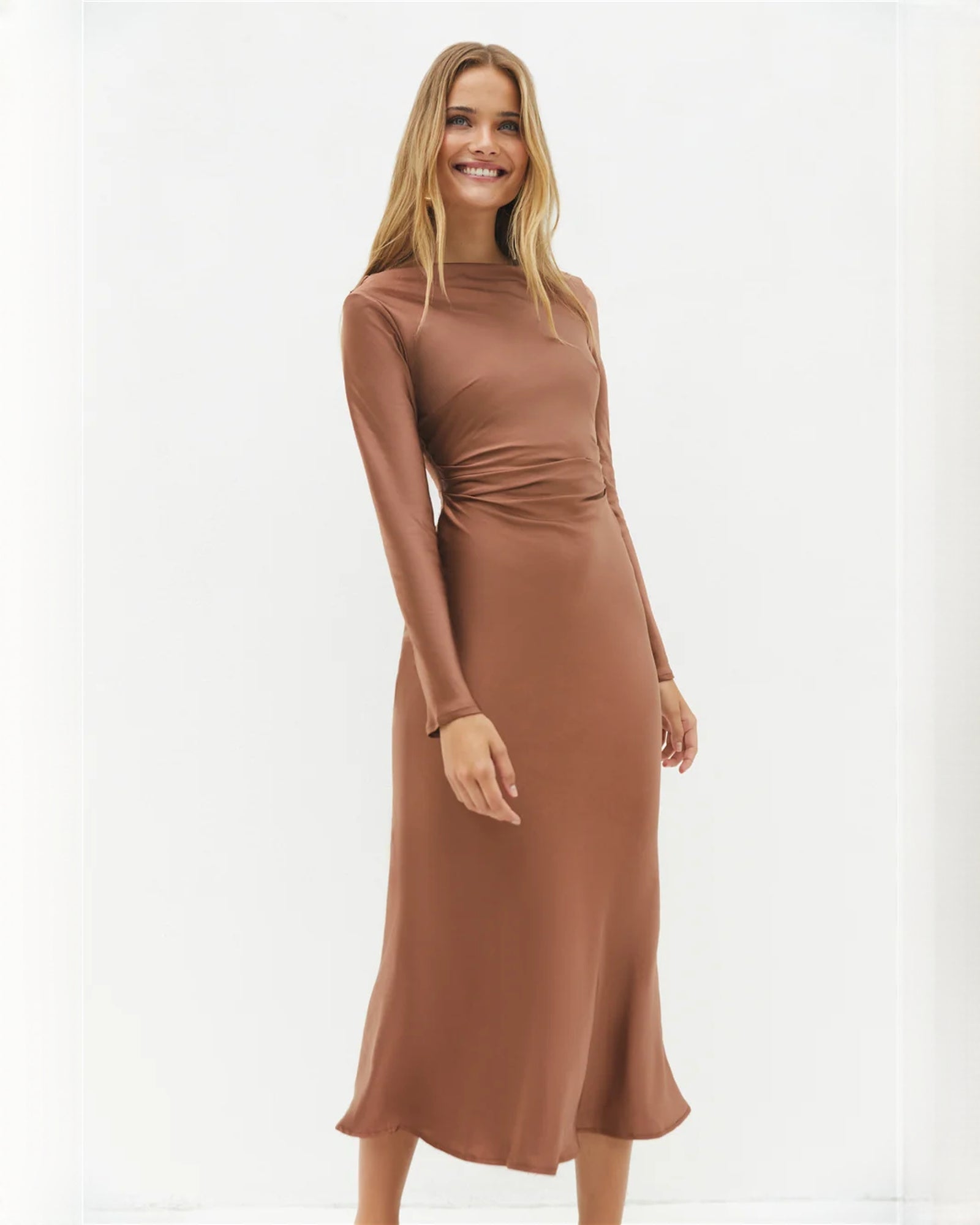 sleeveless satin a-line maxi bridesmaid dress - image 4