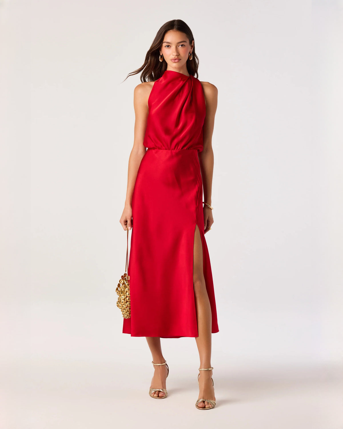 sleeveless satin a-line midi bridesmaid dress - image 4