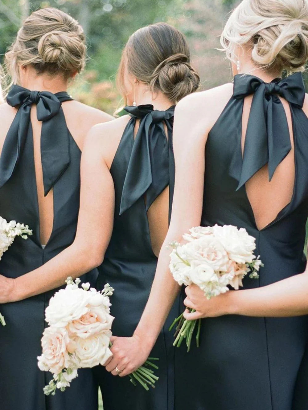 Black floor-length bridesmaid dress, alternate view showing the overall dress design