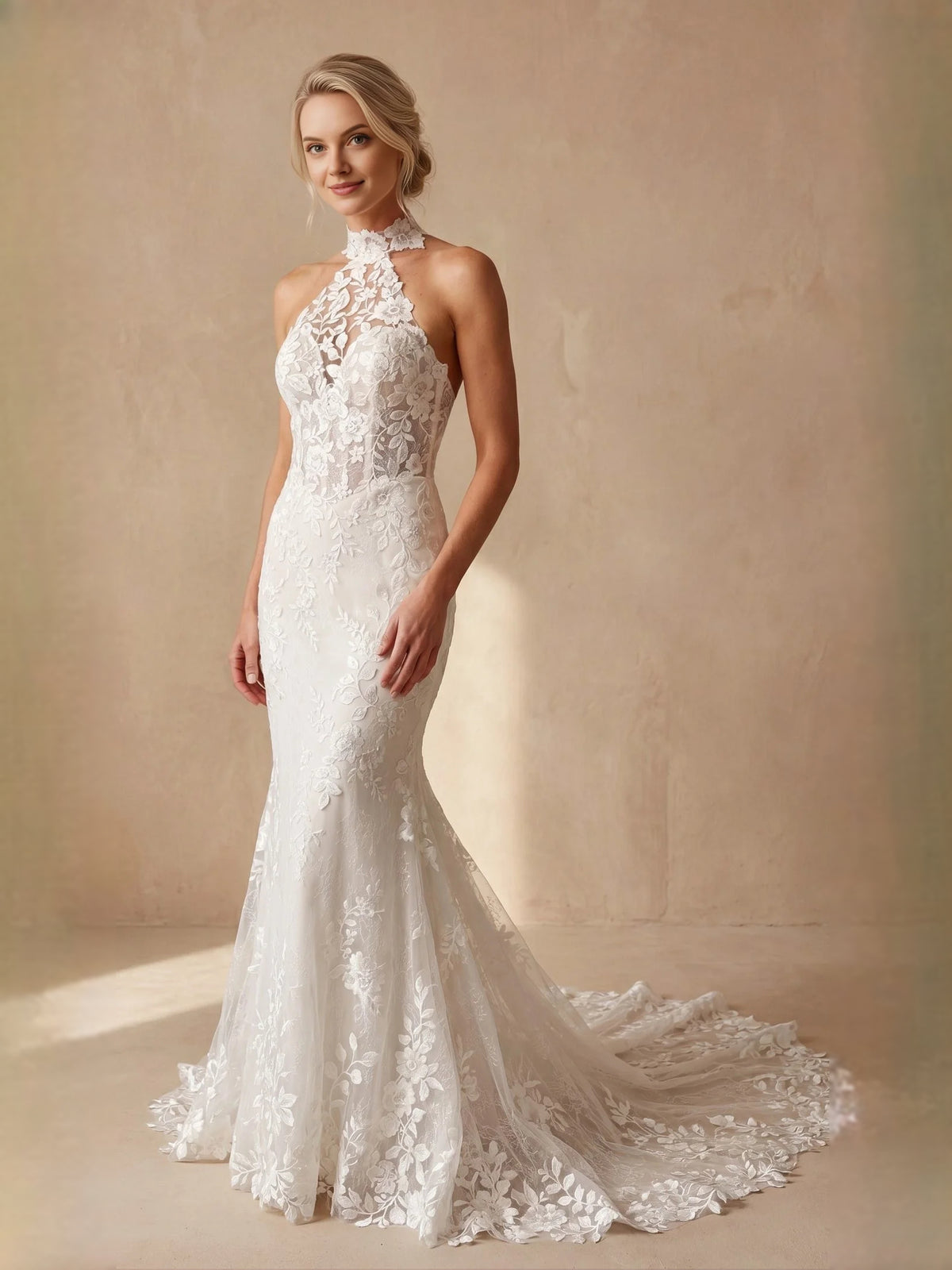 Ivory floor-length wedding dress, alternate view showing the overall dress design