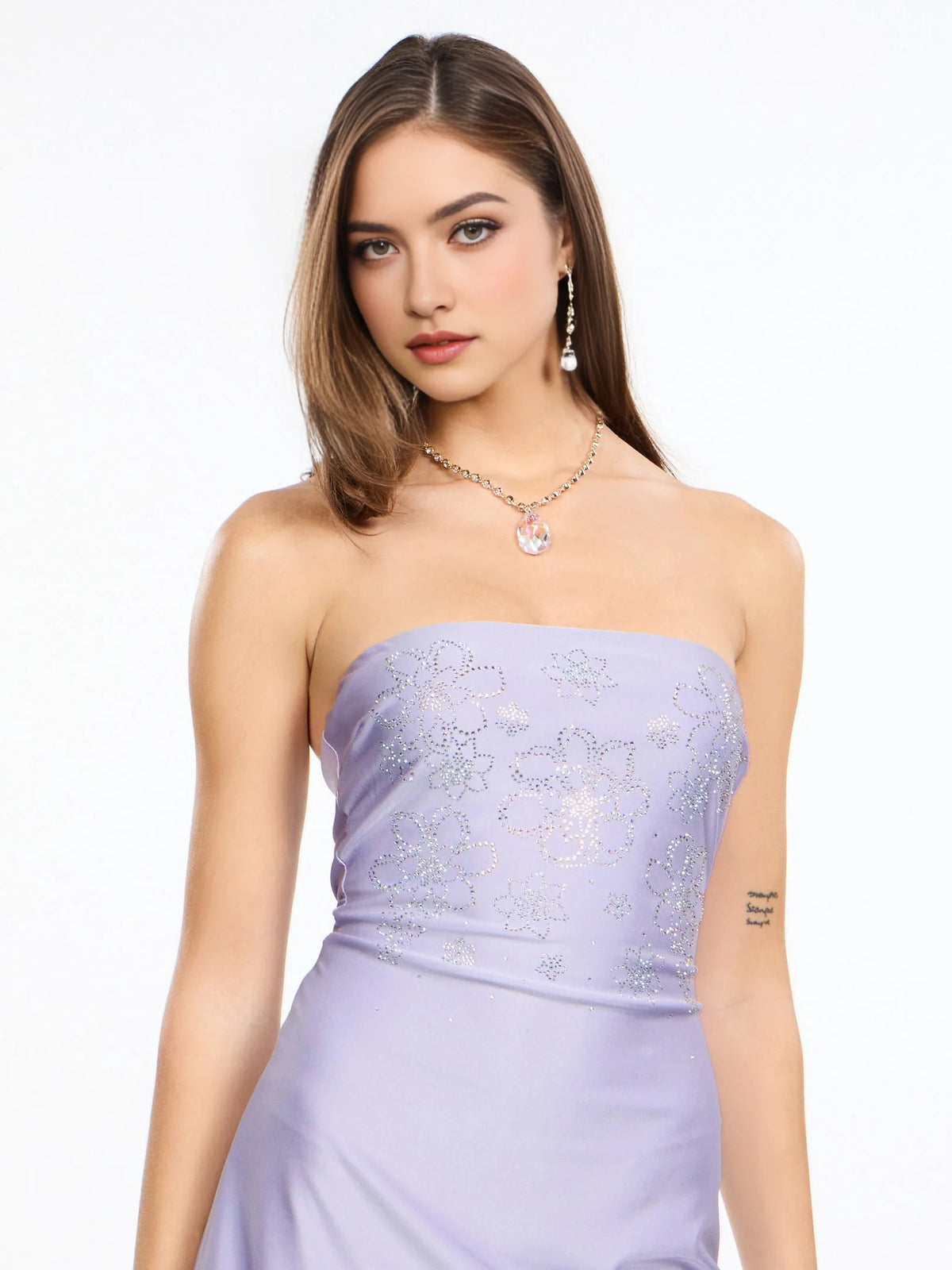 Lavender mini homecoming dress, alternate view showing the overall dress design