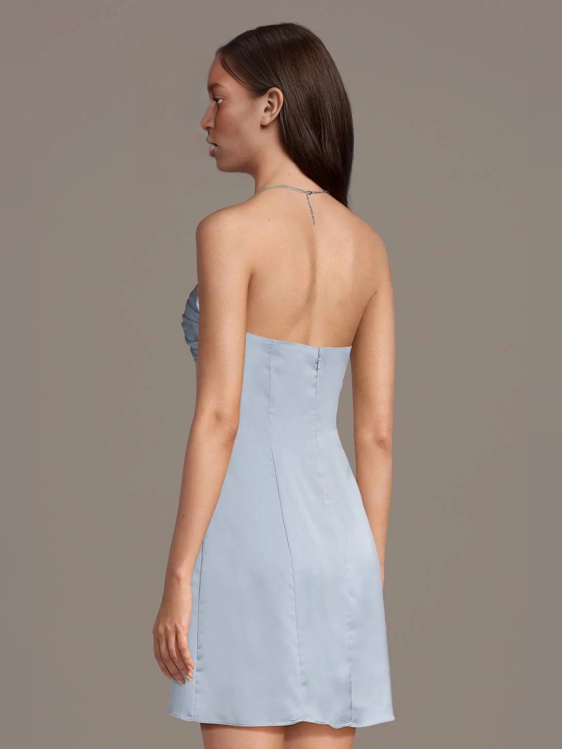 Blue mini homecoming dress, alternate view showing the overall dress design
