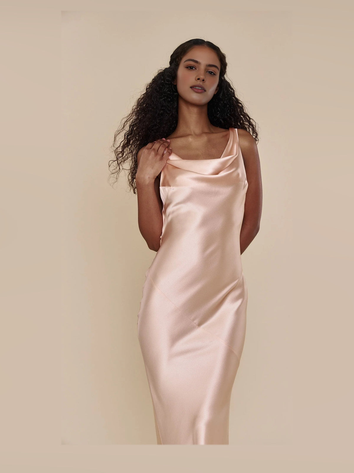 Blush Pink maxi prom dress, alternate view showing the overall dress design